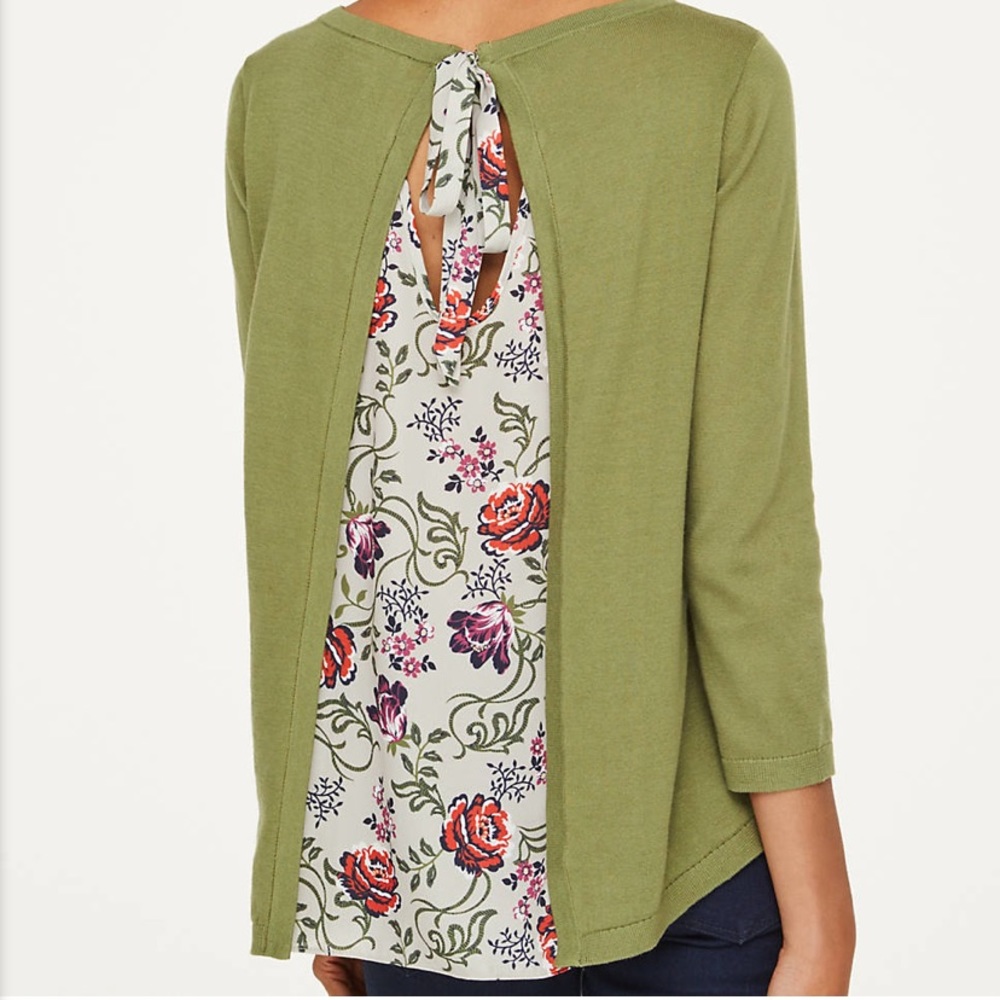LOFT - Floral Tie Mixed Media Top
